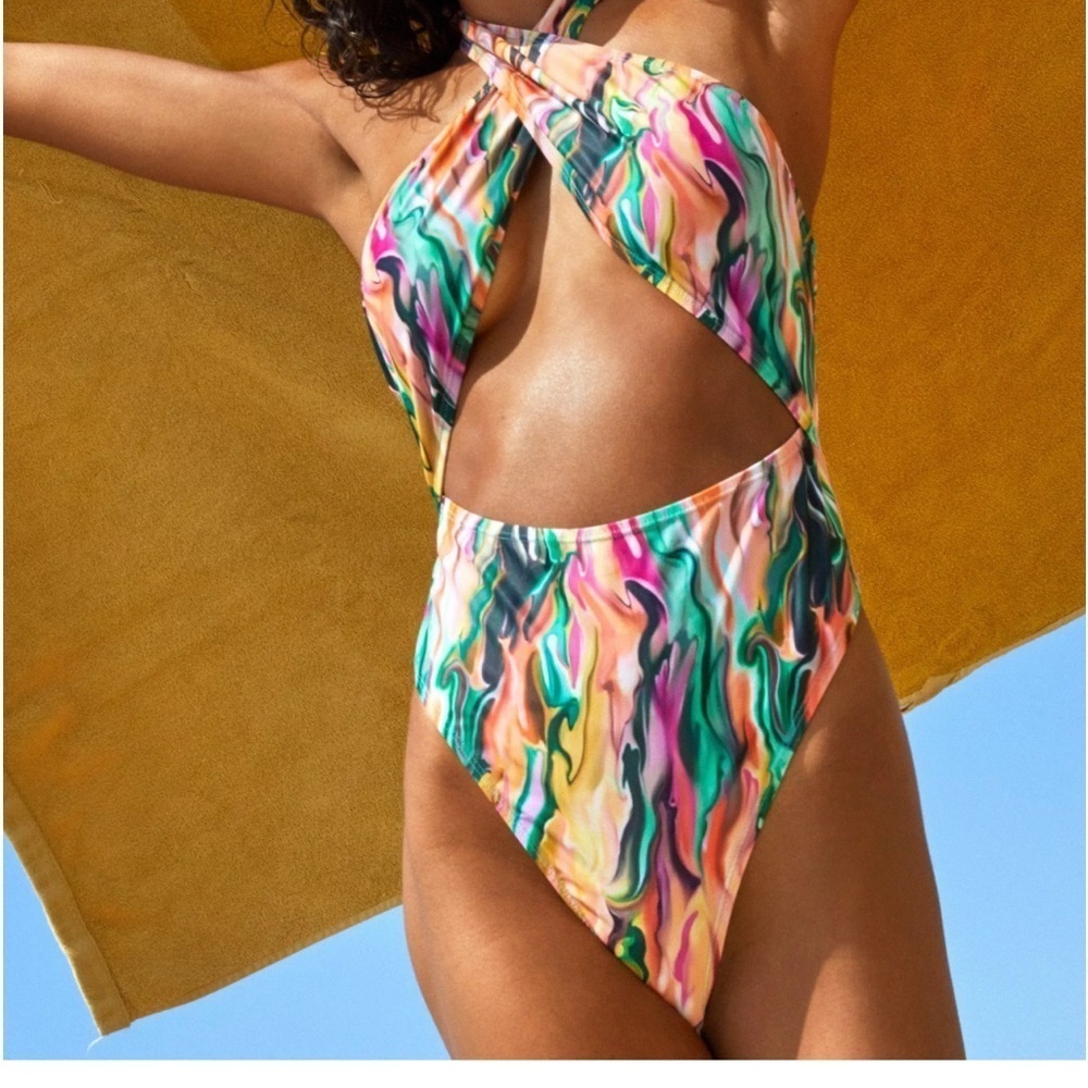 NWT Nasty Gal Swimsuit Marble Wrap Cutout 6